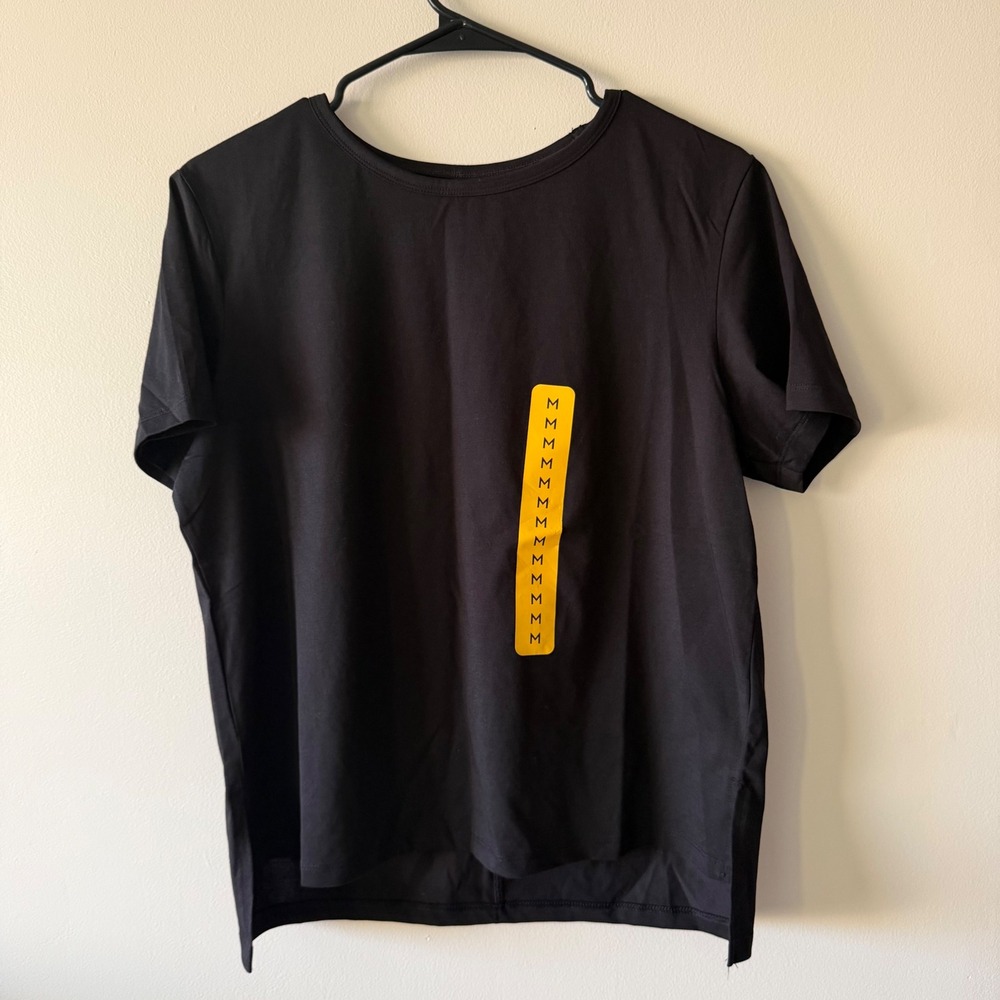 Member's Mark Womens Active Tee Black Short Sleeve High Low Hem Size M